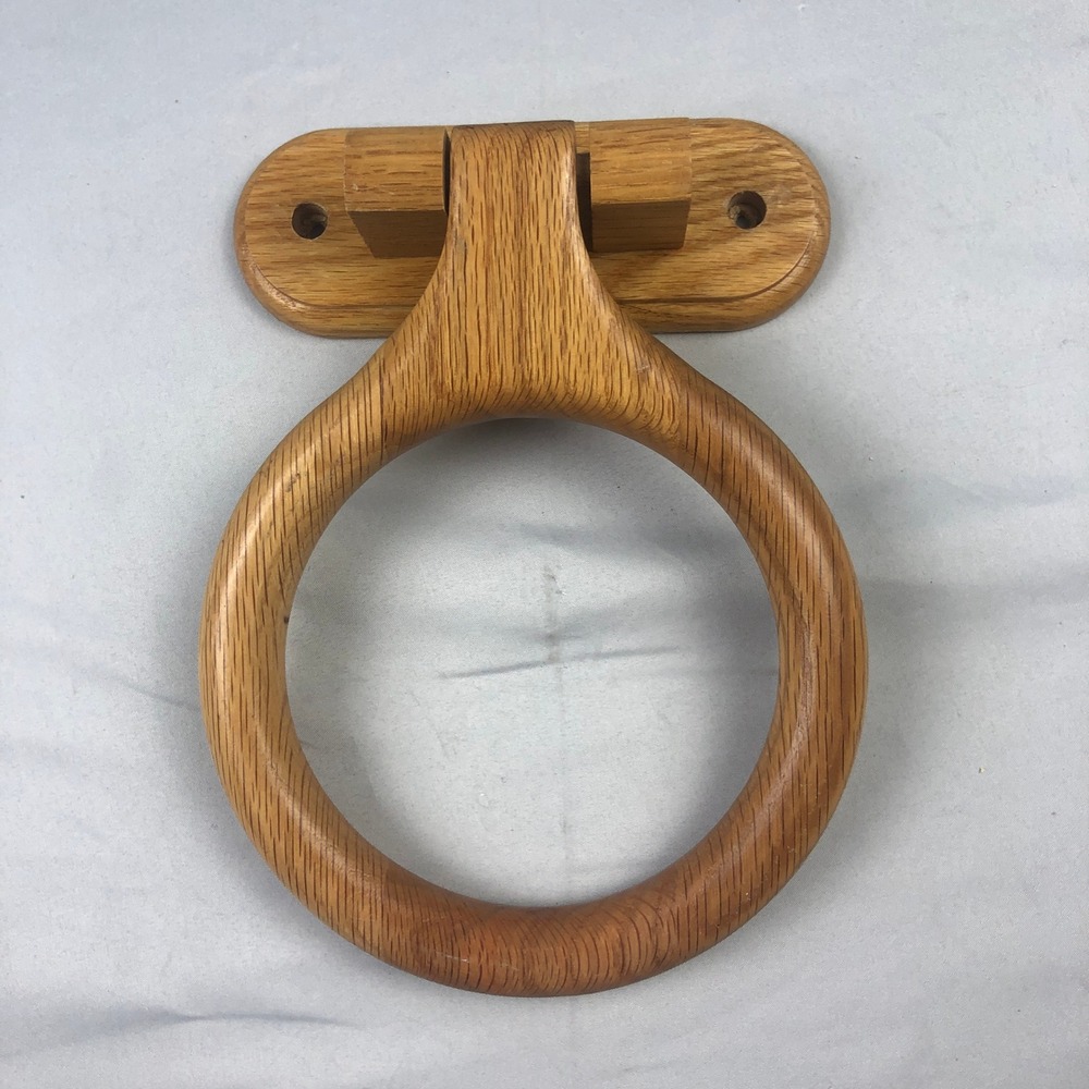 Vintage Oak Wood Towel Ring Holder Wall Mount Bathroom Kitchen Rustic